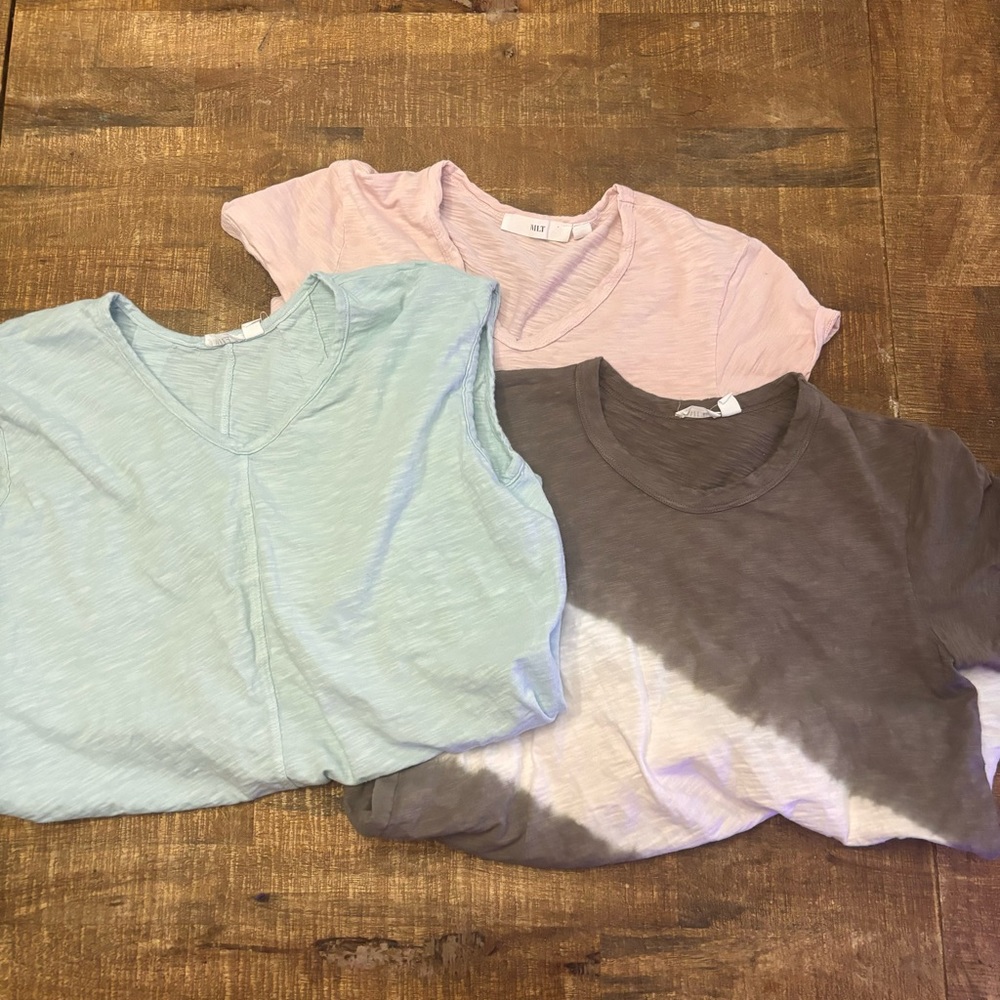 Wilt Bundle 3 Slub Cotton Tops Tie-Dye Tee V Neck Tee Tank Women XS Minimalist